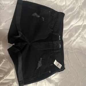 Black mid rise denim shorts